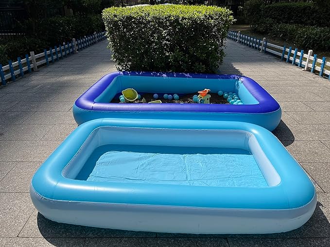 Inflatable Splash Pool for Kids, Plastic Wading Pools Outdoor, Large Sensory Sand & Water Play Pit for Toddlers, Kiddie Small Swimming Pool with Air Pump, Sand Box Backyard (53"*35"*9")