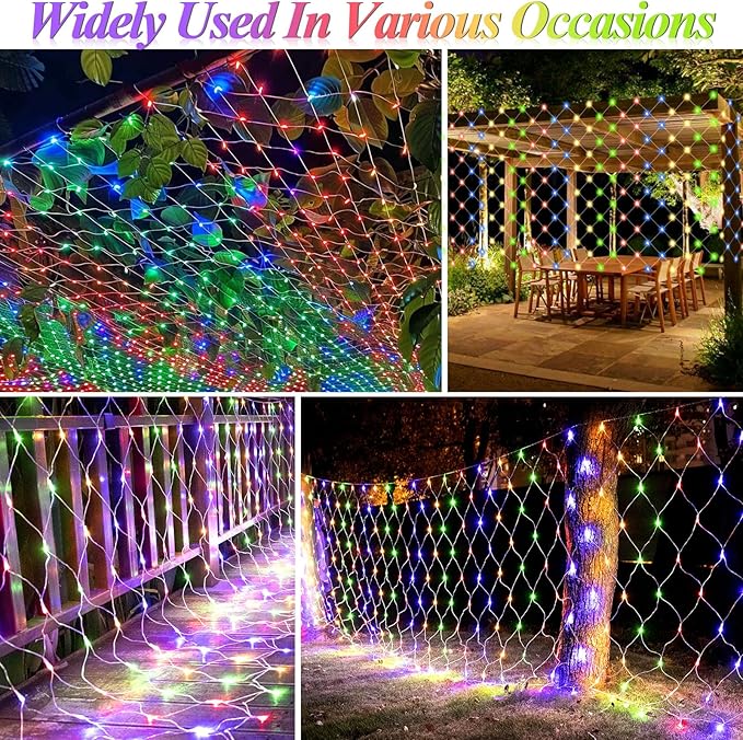360 LED Net Lights, 21ft x 5ft Colorful Christmas Mesh Lights Clear Wire 8 Modes, Connectable Waterproof String Lights Outdoor for Bushes Tree Garden Holiday Wedding Party - Multicolour