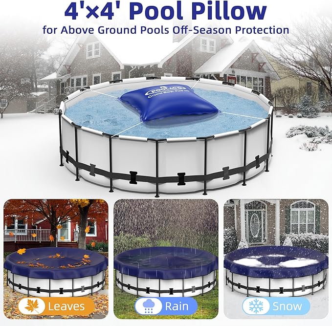 Pool Pillows for Above Ground Pools Winterizing, Extra Durable Cold-Resistant Inflatable PVC Air Pillow for Swimming Pool Winter Protection, Winter Pool Closing Kit(4 X 4, 2 Pack)