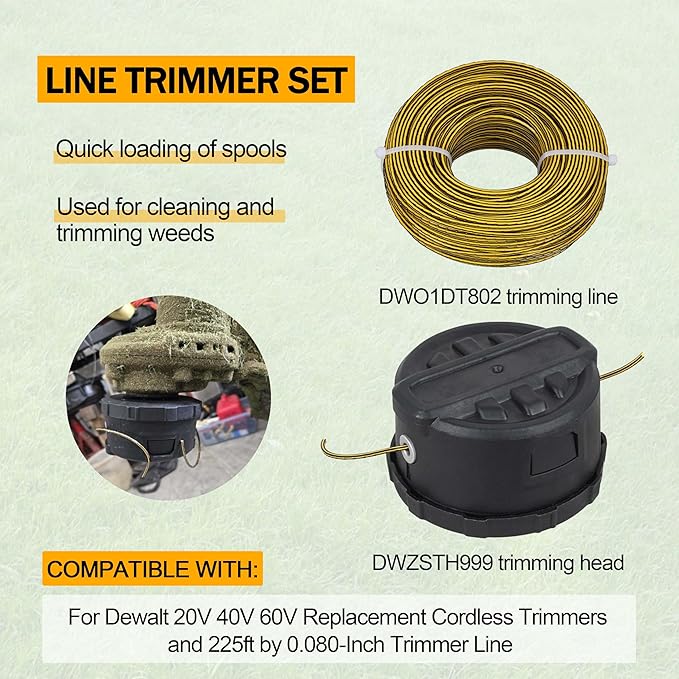 eaacaa 2025 Upgrade DWZSTH999 Quickfeed String Trimmer Head for Dewalt 20V 40V 60V Replacement Cordless Trimmers and DWO1DT802 Trimmer Line 225ft by 0.080-Inch