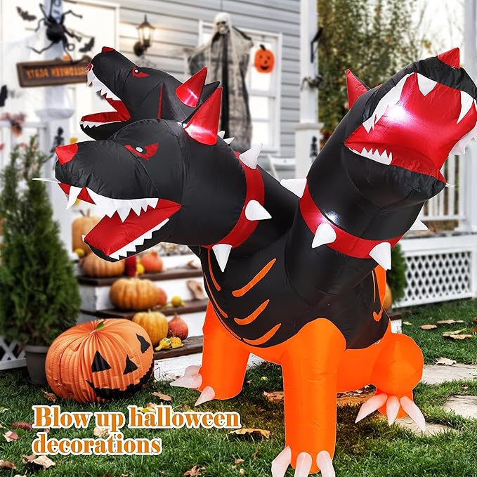 DearSun 6FT Halloween Inflatable Fierce Cerberus with Build-in LED Lights, Blow up Halloween Inflatable Outdoor Indoor Decorations Large Party Yard Decoration (Fierce Cerberus)