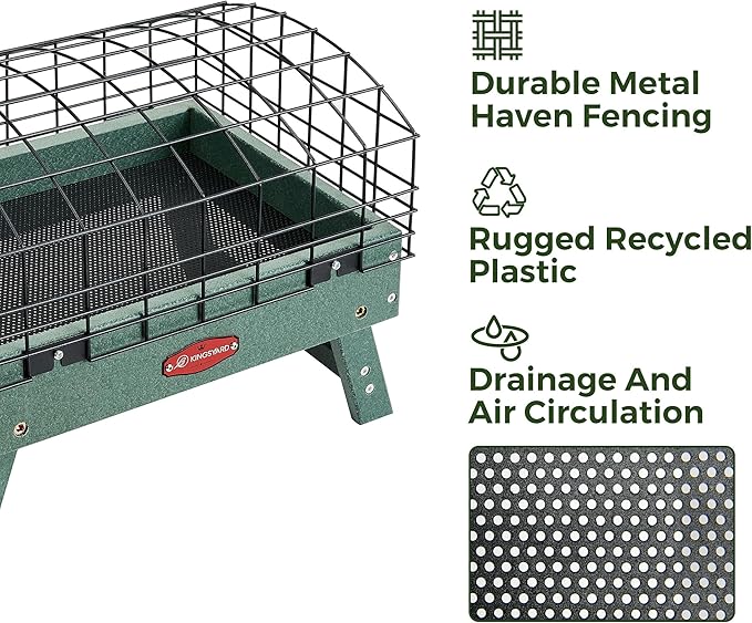 Kingsyard Squirrel Proof Ground Bird Feeder for Outdoors - Recycled Plastic Platform Feeding Station, Fly-Through Metal Caged Wild Bird Feeder for Small Birds, 5 LBS Large Capacity, Green