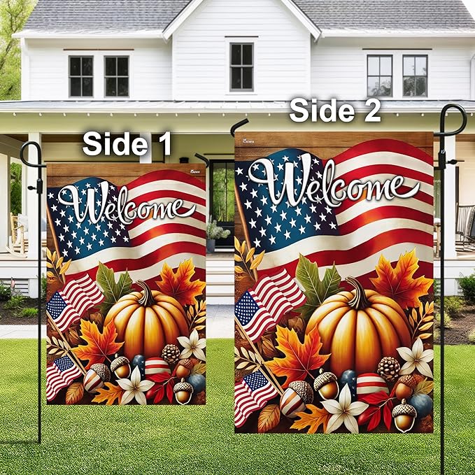 FLAGWIX American Pumpkin Garden Flag - Garden American Flags for Outside 11.5" x 17.5" - Fall Gifts for Women Men, Fall Decorations for Home, Thanksgiving Decorations for Home Decor
