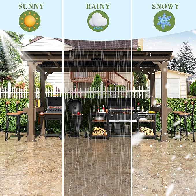 MUPATER 6 x 13 FT Wooden Grill Gazebo with Sloping Metal roof, Heavy Duty Hard Top Grill Gazebo Suitable for 2 Full-Size Grills, BBQ Canopy for Outdoor Patio, Lawn, Garden