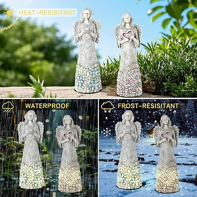 DUSVALLY Angel Statue for Home Decoration, Praying Commemorating Angel Statue Memorial Decor, 2 Pack of Healing Angel Gifts,10" H