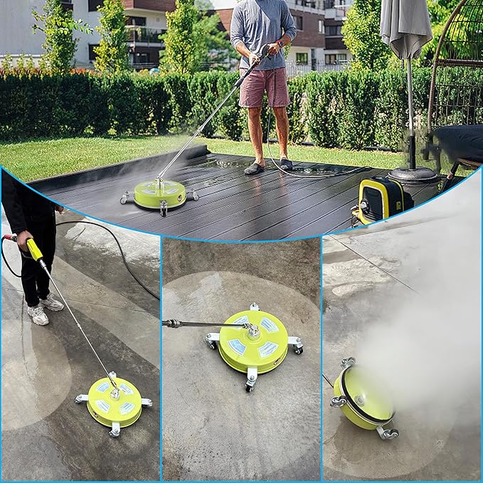 M MINGLE 14'' Pressure Washer Surface Cleaner, Stainless Steel Pressure Washer Attachments with 4 Wheels for Driveway and Concrete Cleaning, 1/4" Quick Connect, 2 Extension Wands, 4000 PSI