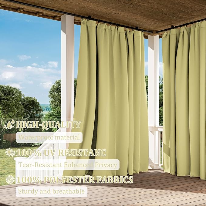 Gazebo Universal Replacement Privacy Curtain,12'×20' Gazebo Outdoor Waterproof Curtains, 4-Panels Sidewall Curtains with Double Zipper for Patio Canopy, Garden and Backyard (Curtain Only)