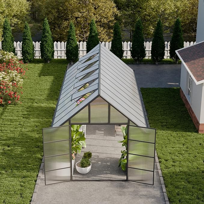 10'x10'x24' Snap-Together Greenhouse - Easy 3-Way Connectors, Heavy-Duty Aluminum Frame, Wind/Snow Resistant for Gardening/Urban Farming, Includes Sliding Door & Ventilation Windows
