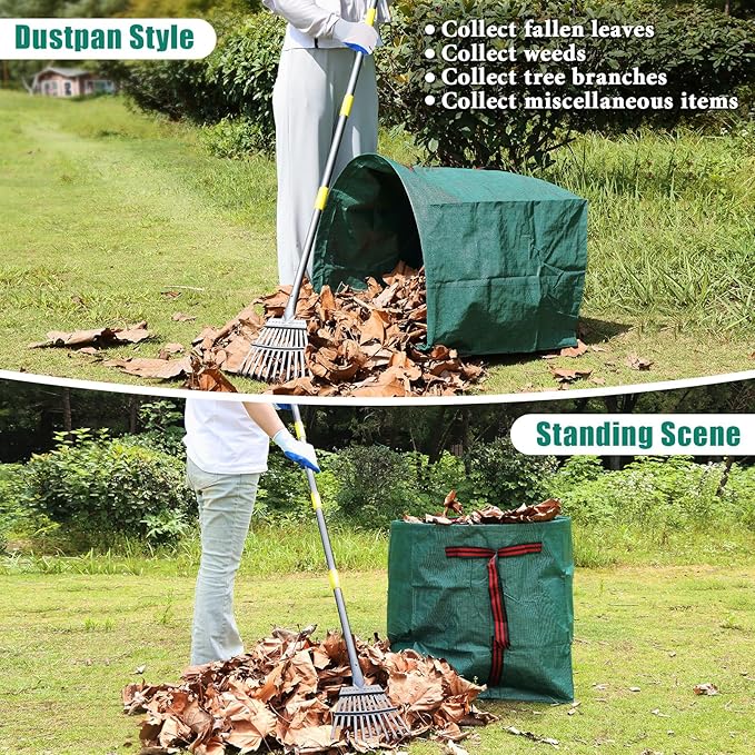 2 PCS 40 Gallon Leaf Collector - Heavy Collapsible Lawn & Leaf Bags, Leaves Pick up Tool Reusable Yard Waste Bags, Large Yard Dustpan Type Garden Bag for Leaves, Debris, Lawn Trash, Clippings, Grass