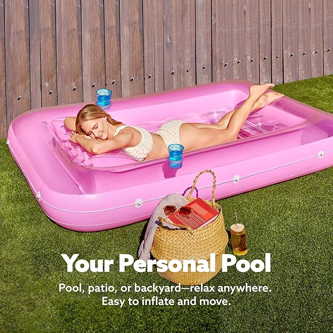 SLOOSH Inflatable Tanning Pool Lounger Float, 85" x 57" Extra Large Pool Floats Adult with Pillow, 4 in 1 Suntan Tub Raft Floatie,Sunbathing Bed Lounge for Water Blow Up Ball Pit Party Gifts, XL-Pink