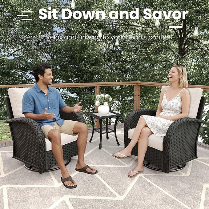 9 Pieces Patio Furniture Sets, Wicker Rattan High Back Outdoor Swivel Rocking Chairs Set with 3-Seat Couch, Ottomans and Side Table