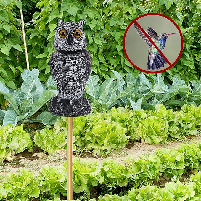 Hausse 2 Pack Bird Scarecrow Fake Owl Decoy Sculpture, Rotating Head Plastic Owl Bird Deterrents, 10.6 Inch Height Nature Enemy Horned Pest Repellent for Outdoor Garden Yard