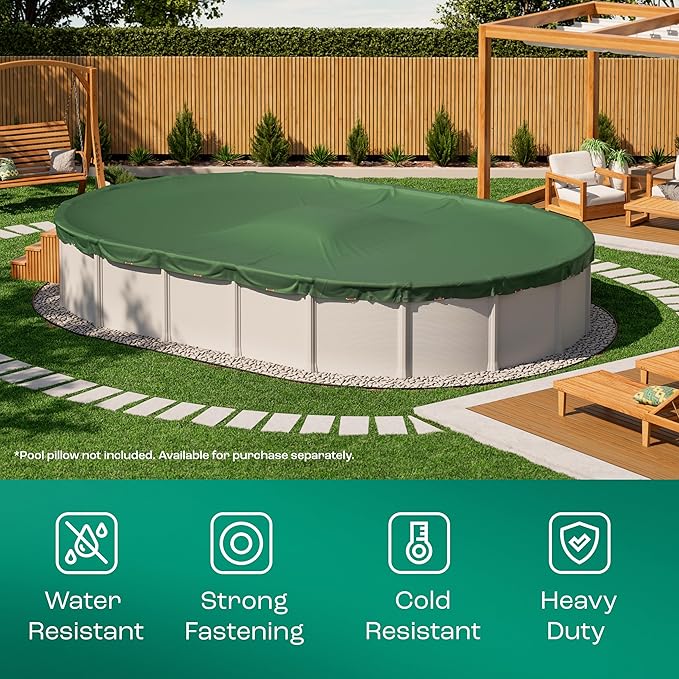 Yankee Emerald Series Pool Covers for Above Ground Pools | Oval 16x25 ft Swimming Pool Cover w/Steel-Core Cable, Winch for Winterization | 9 mil Medium-Thickness for Off-Season, On-Season Protection