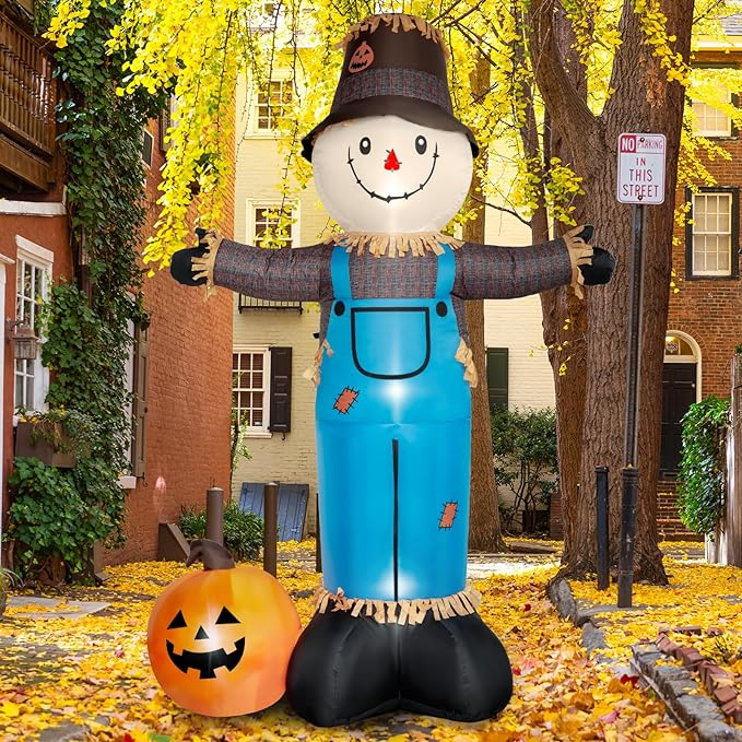 8 FT Fall Inflatables Scarecrow Decorations, Scarecrow with Pumpkin Inflatable Yard Decor Built-in LEDs,Scarecrow Blow Up Yard Decorations for Halloween Thanksgiving Fall Autumn Harvest Lawn Garden