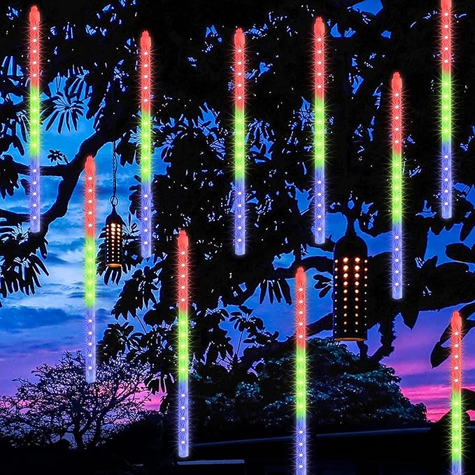 FUNPENY Meteor Shower Rain Lights, 288 LED Christmas Lights Icicle Snow Falling Christmas Light Outdoor Raindrop Light, 30cm 8 Tubes Xmas Tree Holiday Decoration (Multi-Colored)
