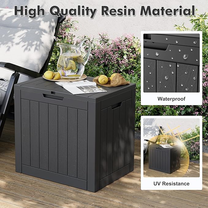 31 Gallon Outdoor Storage Box, Waterproof Resin Deck Box with Lockable Lid – Storage Cabinet for Patio Furniture, Pool Supplies, Garden Tools – Indoor & Outdoor Use
