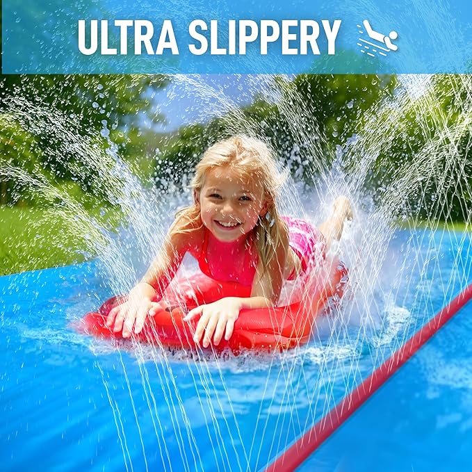 JAMBO 30FT x 8FT XXL MEGA Water Slide and 2 Bodyboard Updated Model– Extra Long Extra Wide Slip Splash and Slide for Kids, Heavy Duty Backyard Lawn Waterslide, Outdoor Water Toy