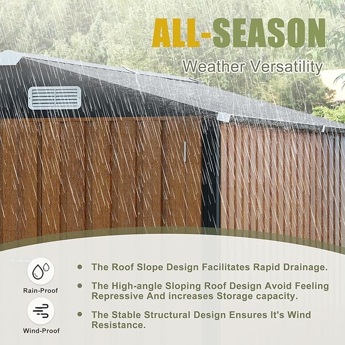6x8 FT Sheds & Outdoor Storage,Steel Storage Shed with Lockable Doors and Window,Waterproof Garden Shed w/Roof Slope Design & Weather Versatility,Tool House for Storing Bicycles,Yellow