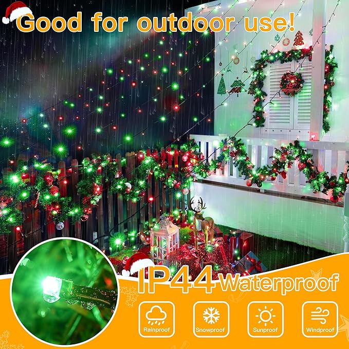 Ollny Christmas Lights 400LED 132FT, Remote Plug-in Red & Green Tree Lights with Timer and 8 Modes, Waterproof for Indoor/Outdoor Xmas Decorations