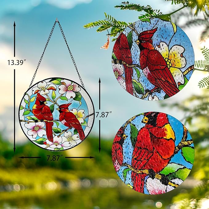 Cardinal Suncatcher Stained Glass, Cardinal Gifts for Women, Stained Glass Window Hanging，7.9 inch