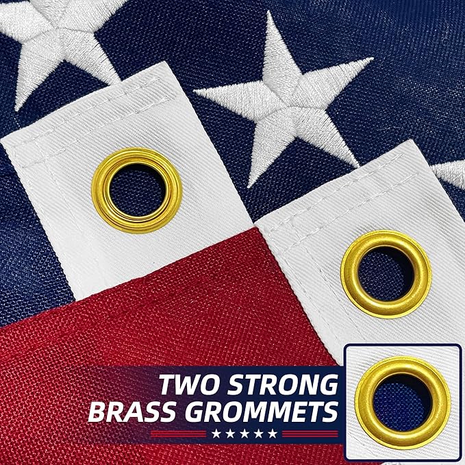 Premium American Flag 3x5 Ft 2 Pack TearProof Series for Outside, Heavy Duty Outdoor，Longest Lasting, Super Tough Fade Resistant Spun Polyester, High Wind US Outdoor Flags Embroidered Stars, Sewn Stripes, Brass Grommets