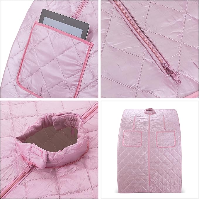 Durasage Oversized Portable Steam Sauna Spa for Home – 800W Steam Generator, 60-Minute Timer, Foldable Chair Included, Spacious Design, 1.5-Year Warranty (Light Pink)