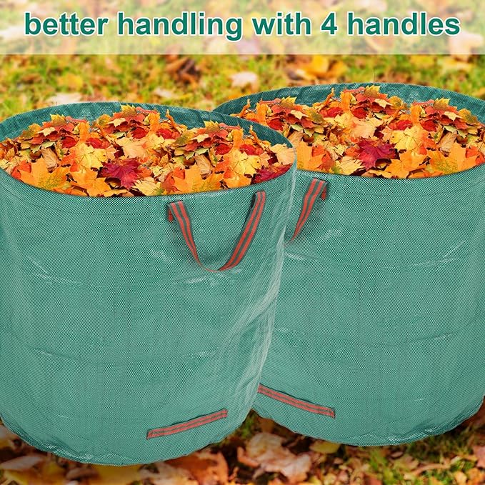 2 PCS 106 Gallon Reusable Lawn and Leaf Bags with 4 Handles, Lawn Pool Garden Heavy Duty Yard Waste Bags for Leaves, Trash, Yard Waste (Green)