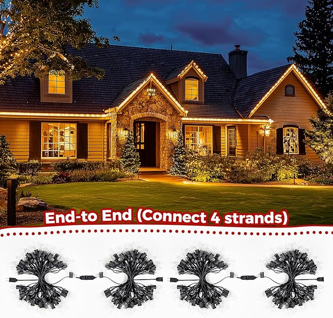 Minetom C9 Clear Christmas String Lights, 25FT 25 Blubs Bright & Warm Outdoor Christmas Lights, Long Life C9 String Lights for Tree Patio Gazebo Wreath, Black Wire