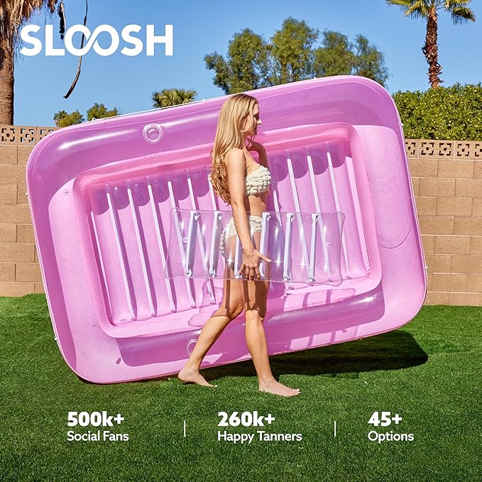 SLOOSH Inflatable Tanning Pool Lounger Float, 85" x 57" Extra Large Pool Floats Adult with Pillow, 4 in 1 Suntan Tub Raft Floatie,Sunbathing Bed Lounge for Water Blow Up Ball Pit, XL-Pink White