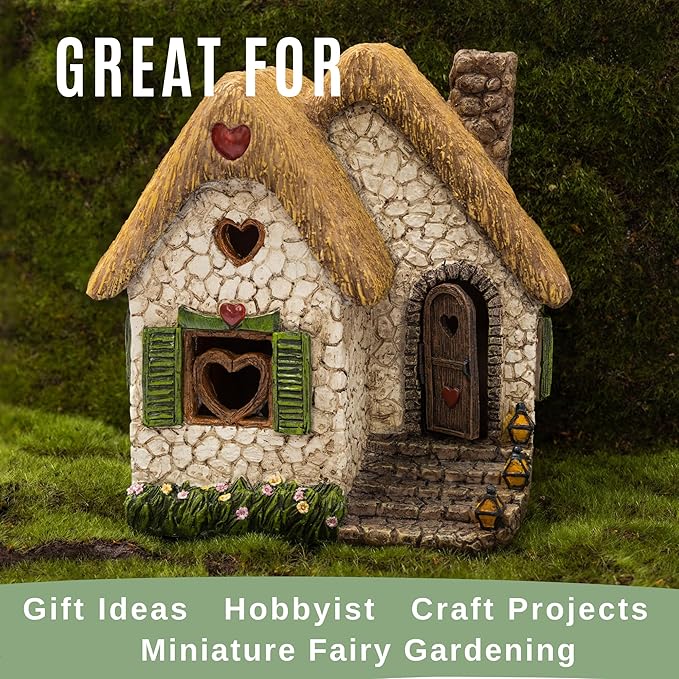 PRETMANNS Fairy Garden House for Outside – Sturdy Building 7” High with Door That Opens – Adorable Miniature Garden Accessories Supplies