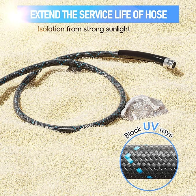 SPECILITE Garden Hose 50ft, 3-Layer Flexible Water Hose with 8 Pattern Spray Nozzle, Non-Expanding & Lightweight Stainless Steel Hose for Yard, Lawn, Outdoor-Leak Proof, No-kink & Tangle-free