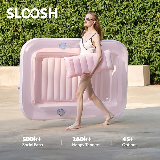 SLOOSH Inflatable Tanning Pool Lounger Float, 70" x 46" Pool Floats Adult with Pillow, 4 in 1 Suntan Tub Raft Floatie,Sunbathing Bed Lounge for Water Blow Up Kids Ball Pit Party Gifts, L-Purple Pink
