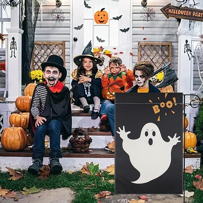 Halloween Garden Flag - Halloween Decorations Outdoor, Yard Flag for Outdoor Holiday Home Decor, Double Sided 12x18 Inch - Spooky Ghost