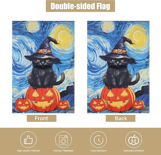 Halloween Garden Flag - Halloween Decorations Outdoor, Yard Flag for Outdoor Holiday Home Decor, Double Sided 12x18 Inch - Black Cat