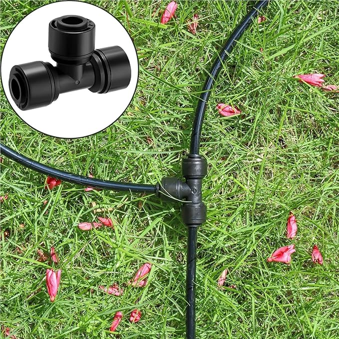15Pack Quick Connect 1/4 "Drip Tee Connector,New Tee Fitting 1/4 Inch (6.35 mm) Irrigation Pipe,Leak Free Fitting for Sprinklers or Drip Irrigation Systems (Black)