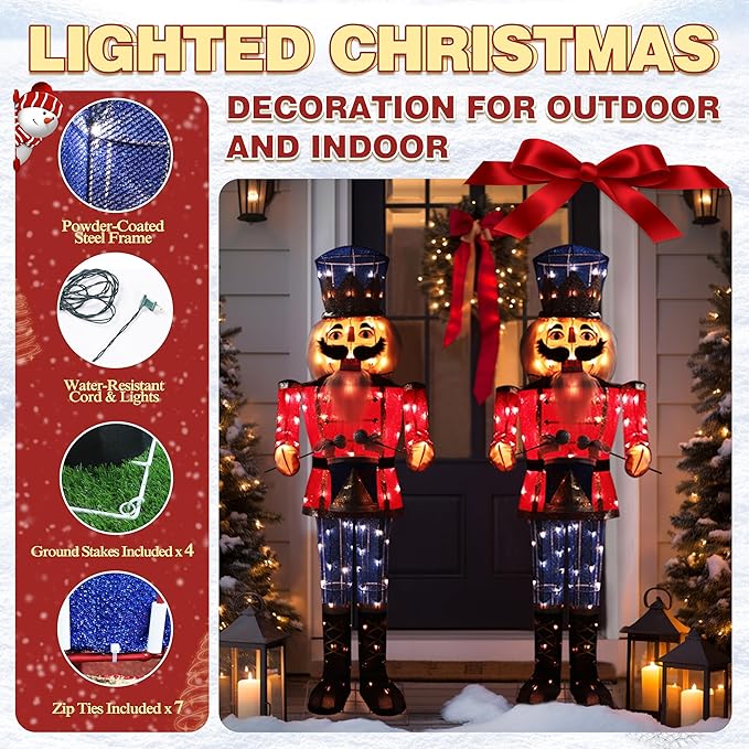 VEIKOU 5FT Lighted Nutcracker Outdoor Christmas Decorations, Nutcracker Christmas Decoration Outside with Ground Stakes, Nutcracker Soldier Xmas Decor with Drum for Holiday Gateway Porch