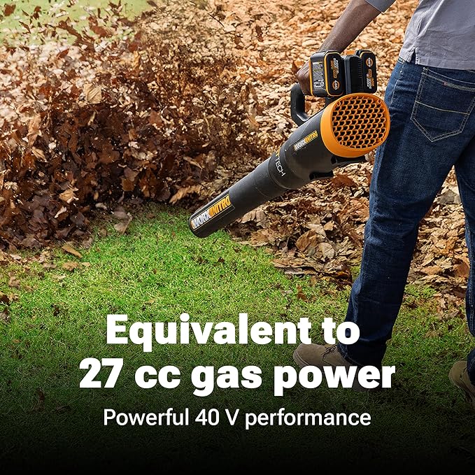 WORX Nitro WG581.1 40V Cordless Leaf Blower, Quiet Electric Blower for Lawn Care with 530CFM & 180MPH, 2 Batteries & Charger Included