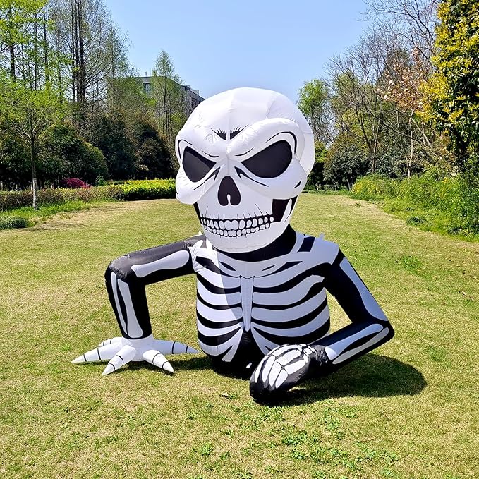 WBHome 6 Ft Halloween Inflatable Half Body Skeleton Skull Decorations, Day of The Dead Blow Up Yard Decor with Built-in LED Light (Plug in) for Lawn Home Dia de Los Muertos Party Indoor Outdoor