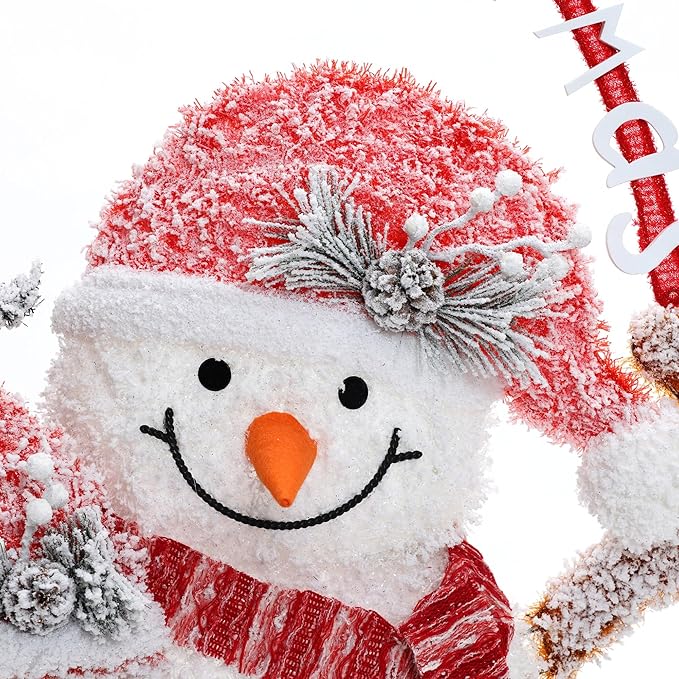 LuxenHome 3.5FT Lighted Snowman Family Outdoor Decorations, Prelit Frosted Snowman with Hat and Scarf, Illuminated Christmas Decorations Indoor and Outdoor for Porch, Lawn, Holiday Yard Decor