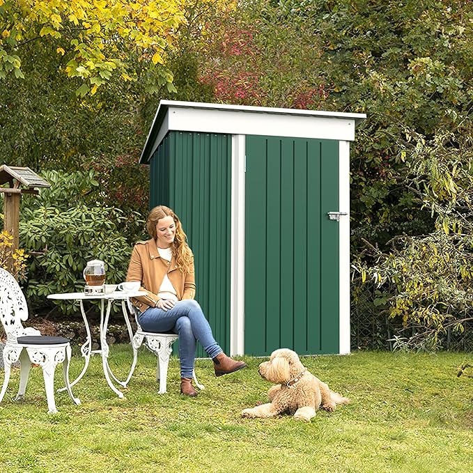 JUMMICO Metal Outdoor Storage Shed 5 x 3 FT Metal Shed with Lockable Door,Waterproof Garden Tool Shed Storage House for Backyard Patio Lawn,Green