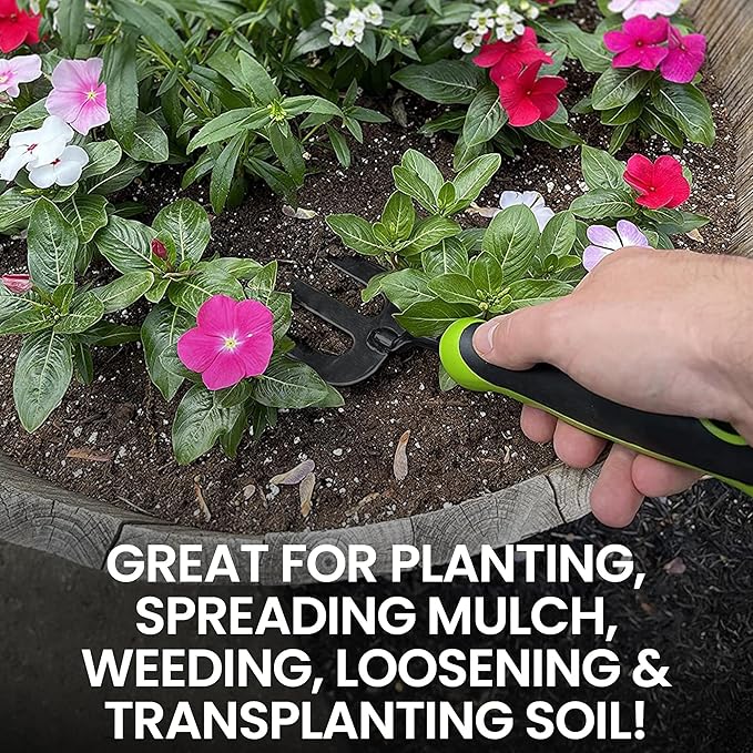 Garden Guru Hand Weeder Fork Tool – Rust Resistant High Carbon Steel – Ergonomic Handle – Great for Planting, Spreading Mulch, Weeding, Loosening & Transplanting Soil