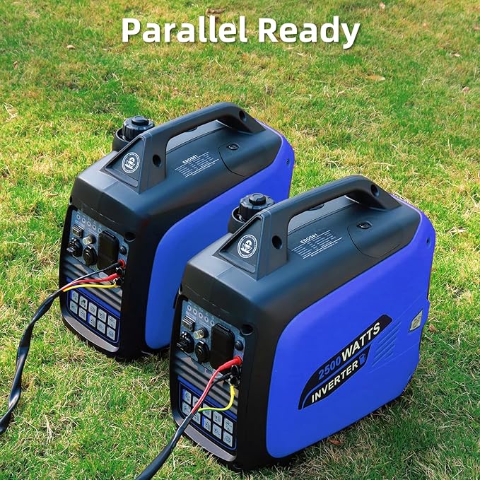 Portable Inverter Generator 2500W Gas Powered, Quiet Generators for Home Use, Camping, Emergency Home Backup, Parallel Ready, with CO Sensor and Fuel Gauge, EPA Compliant, Blue