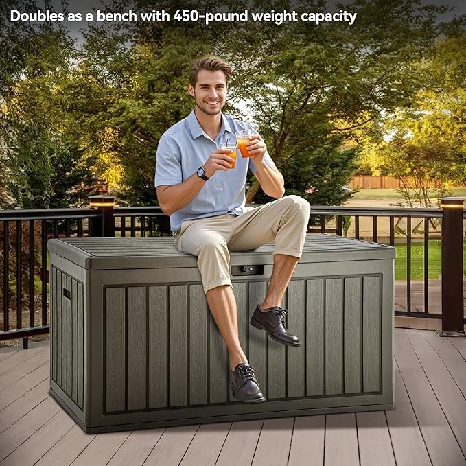 YITAHOME 90 Gallon Large Deck Box with Side Handles, Outdoor Double-Wall Storage for Patio Furniture Cushions, Garden Pool Accessories, Waterproof & Lockable
