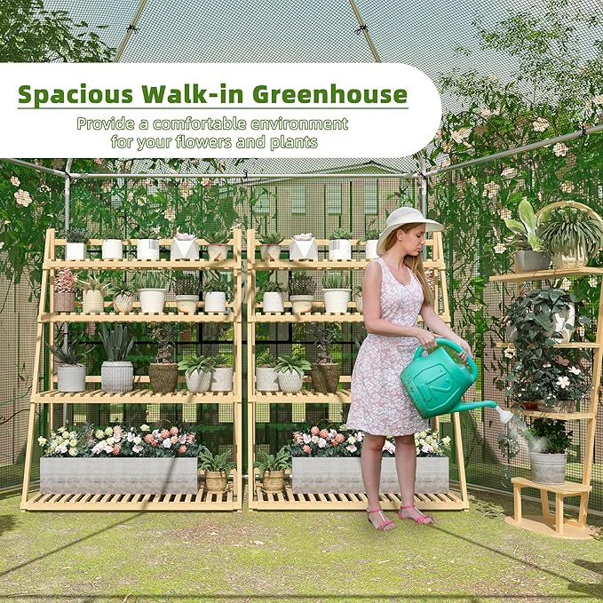 MU 13.4x13.4x8.8 FT Greenhouses for Outdoors, Heavy-Duty Green House for Outside, Walk in Winter Greenhouse with 180g Double Layer PE Cover, Ground Stakes, Great for Garden/Patio/Backyard