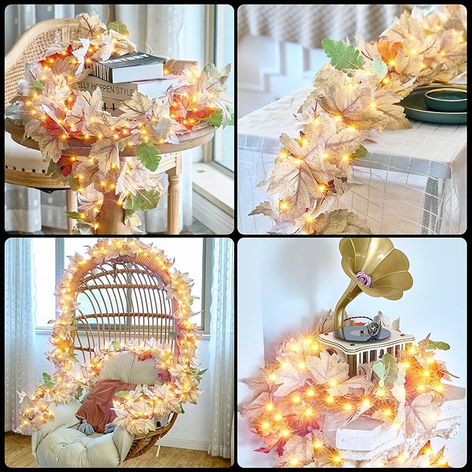 Fall Decorations for Home 3 Pack 9FT Plug in Fall Lights with 50 Warm Incandescent Bulbs UL Certified Connectable Lighted Thanksgiving Garland for Indoor Outdoor Autumn Halloween Harvest Decorations