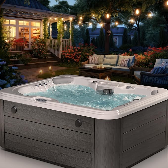 Excellence Outdoor Hot Tub, FIts 4 Adults, Indoor Outdoor Hot Tub, 41 Jets, Cover Included, Lounger Spa, Bluetooth Stereo, LED Water Fall, Wellness Tool, Aqualife by Strong Spas