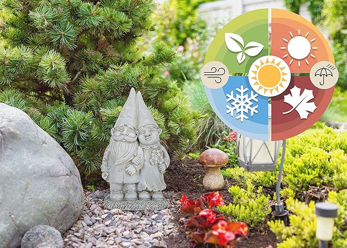 NAT & JULES Gnome 12 inch Resin Stone Garden Statue (Married Gnome Couple)