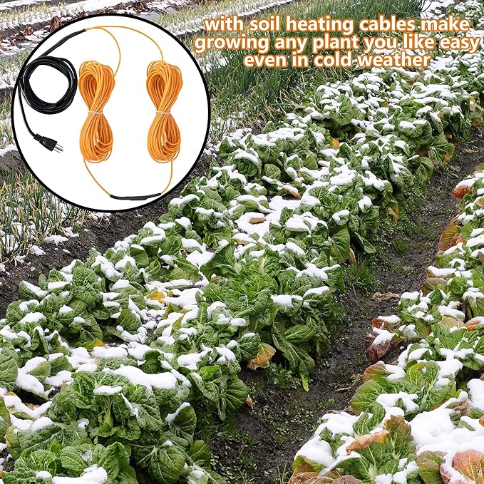 Adnee 118Ft Thermostatic Soil Heating Cable,Rubber Heating Warming Cable with Thermostat and Ground Stakes,Plant Soil Heater Cable for Cold Frame,Graden,Greenhouse Seed Grow