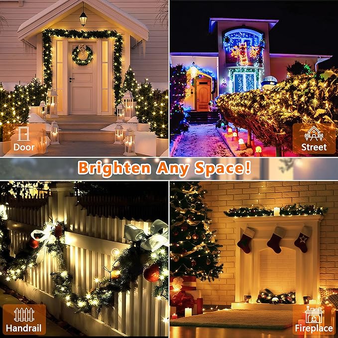 BHCLIGHT Extra-Long 165FT 500LED Christmas String Lights Outdoor/Indoor, Timer & Memory & 13 Modes, Warm White String Lights Waterproof Green Wire Tree Lights for Xmas Holiday Party
