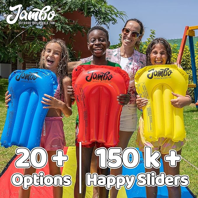JAMBO 22.5ft Double Lane Slip Splash and Slide with 2 Bodyboards with Built in Sprinkler for Backyard Outdoor Water Fun for Kids